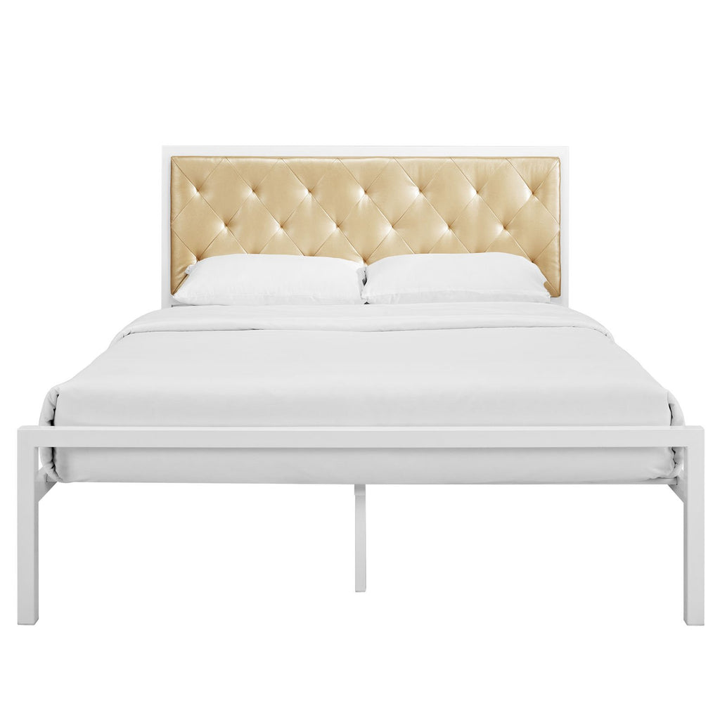 Modway Mia Queen Vinyl Bed in White Champagne