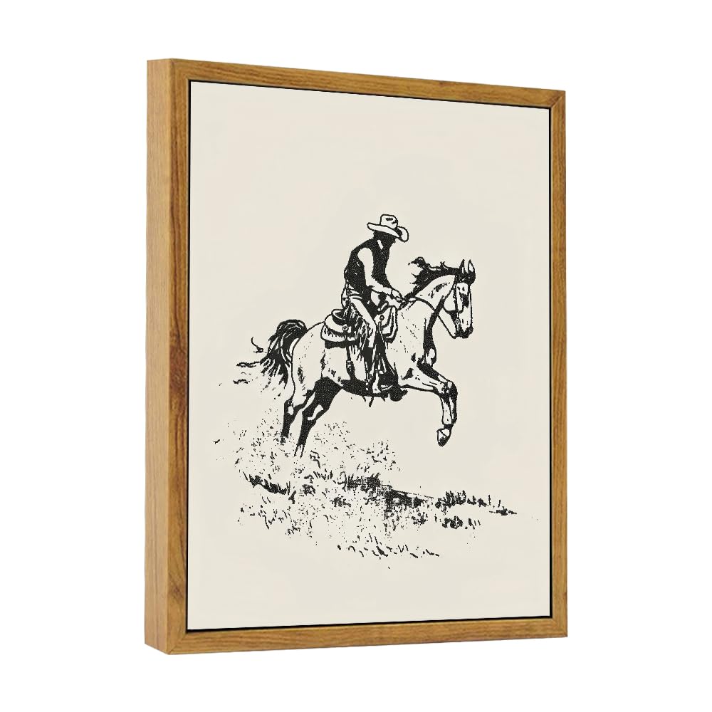 ARTZIO Framed Western Simple Decor,Black And White Cowboy Wall Art,Horse Pictures Boys Room Wall Decor,Cool Stuff For Boys,Offic