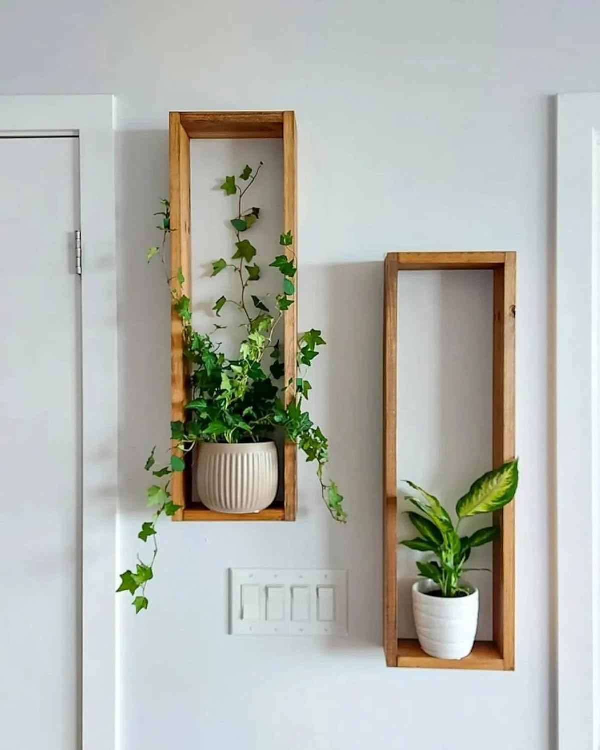 Hamdan Collection Wood Shelves, Rustic DCor, Plant DCor, And Two Long Wood Box Wall DCor Sets For Living Room, Bedroom, And Home