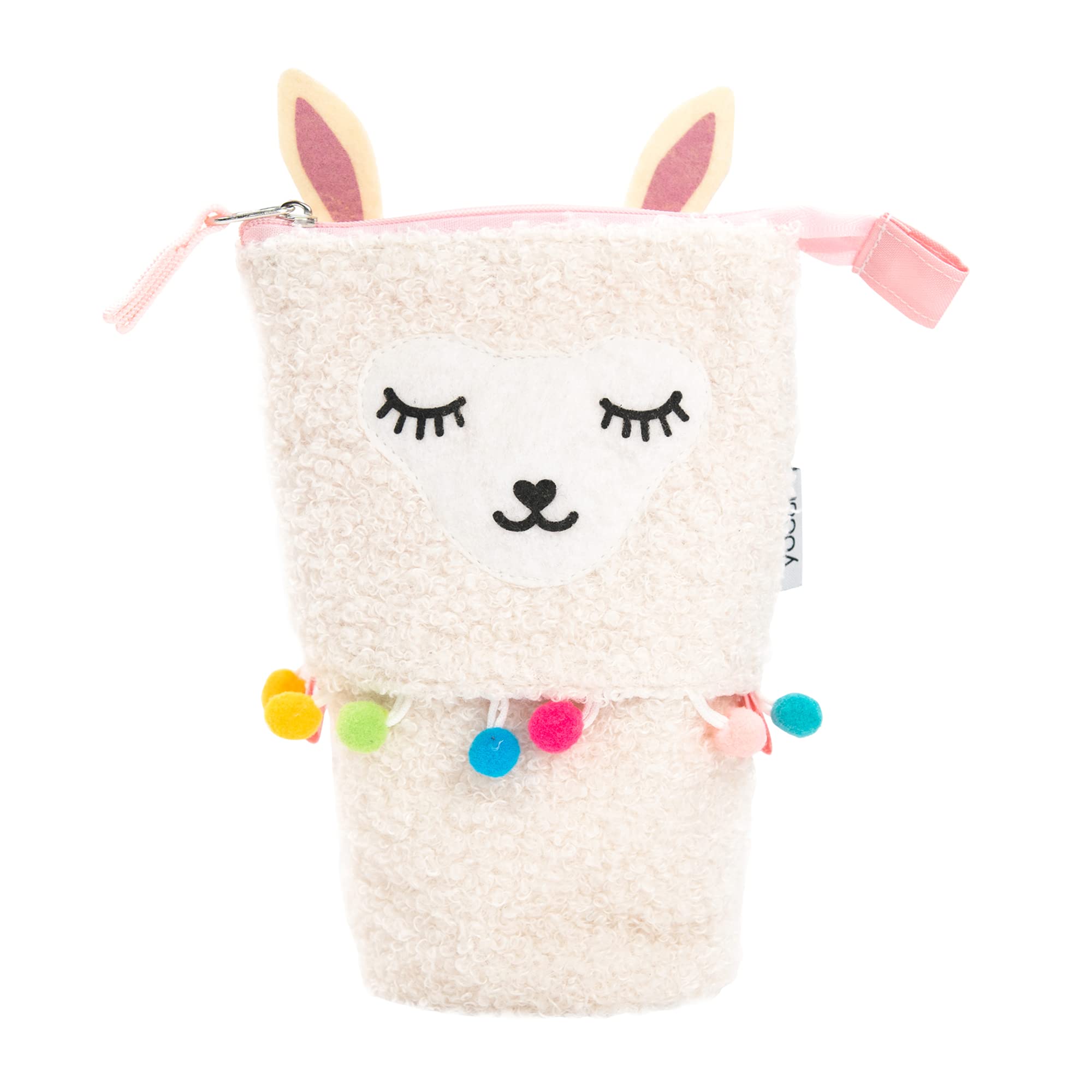 Yoobi Llama Standing Fuzzy Llama Cute Pencil Case For Kids & Adults - Zip-Up Large Pencil Holder - Multi-Use Storage Pouch - Pen