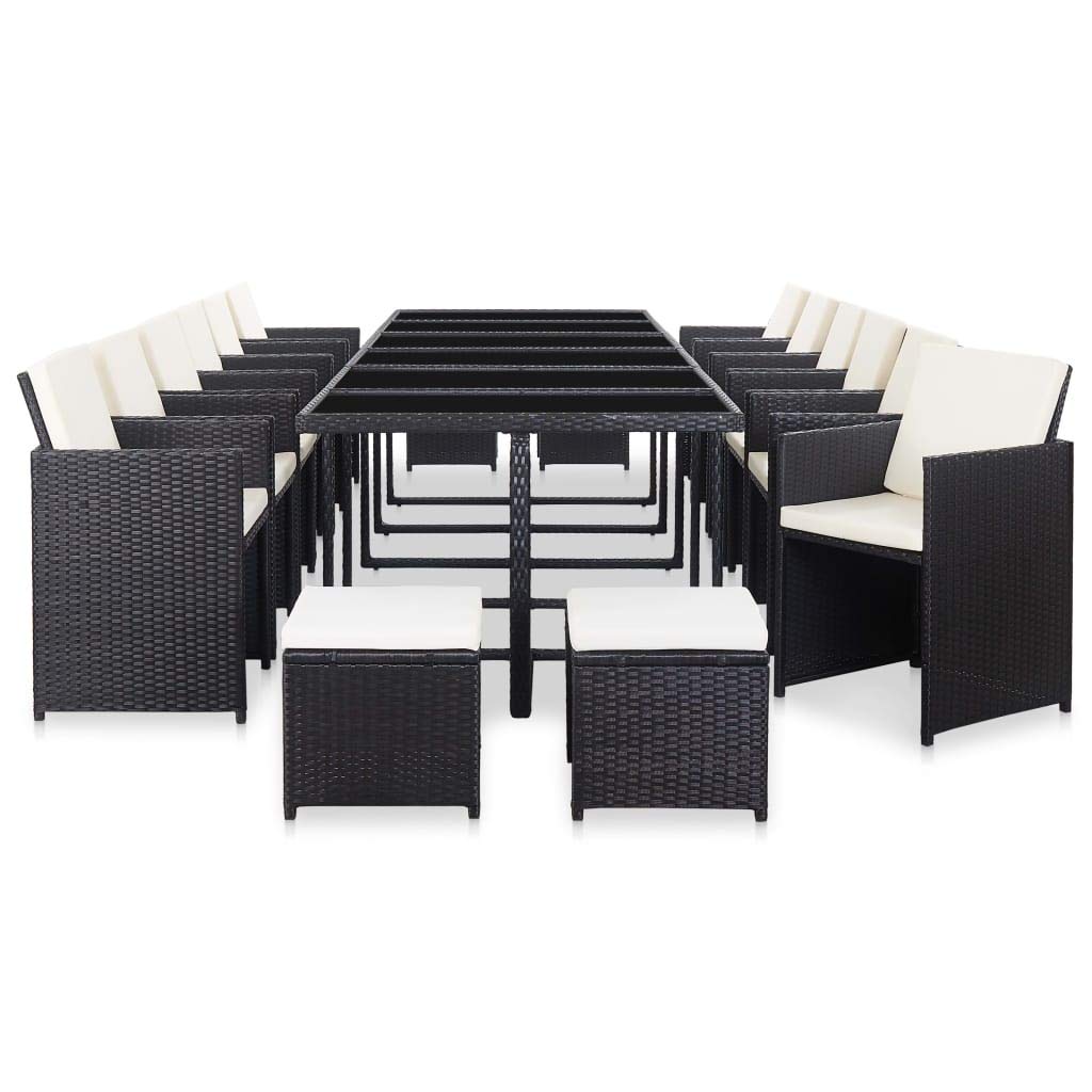 JeeKan 17 Piece Outdoor Dining Set with Cushions Poly Rattan Black
