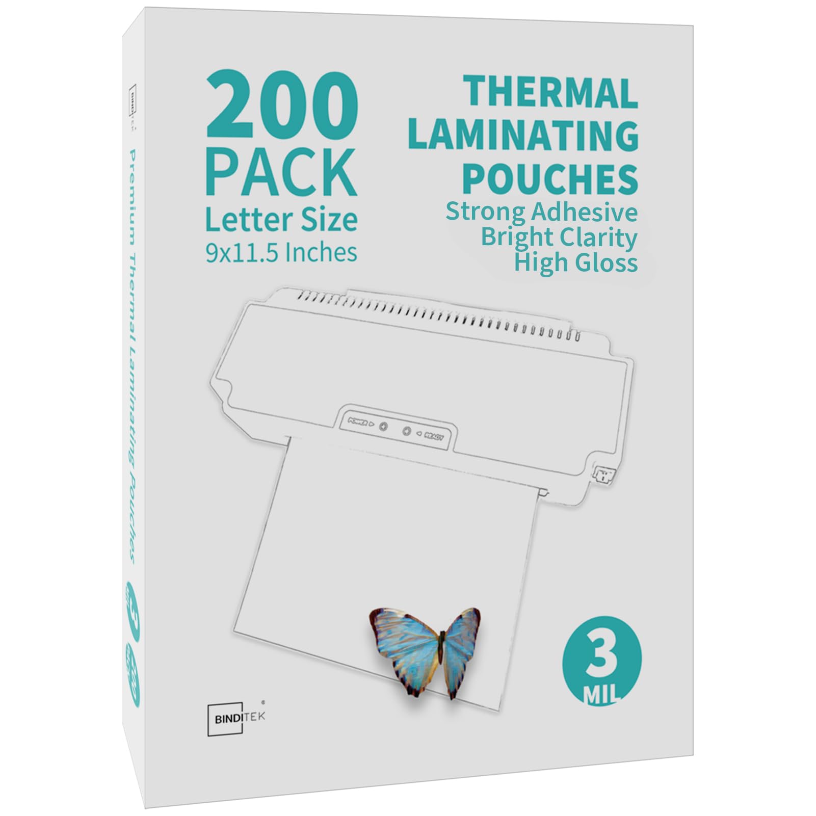 Binditek 200 Pack 3 Mil Thermal Laminating Pouches, 9X11.5 Inches Laminating Sheets, For Letter Size, Ultra Clear, Glossy, Hold