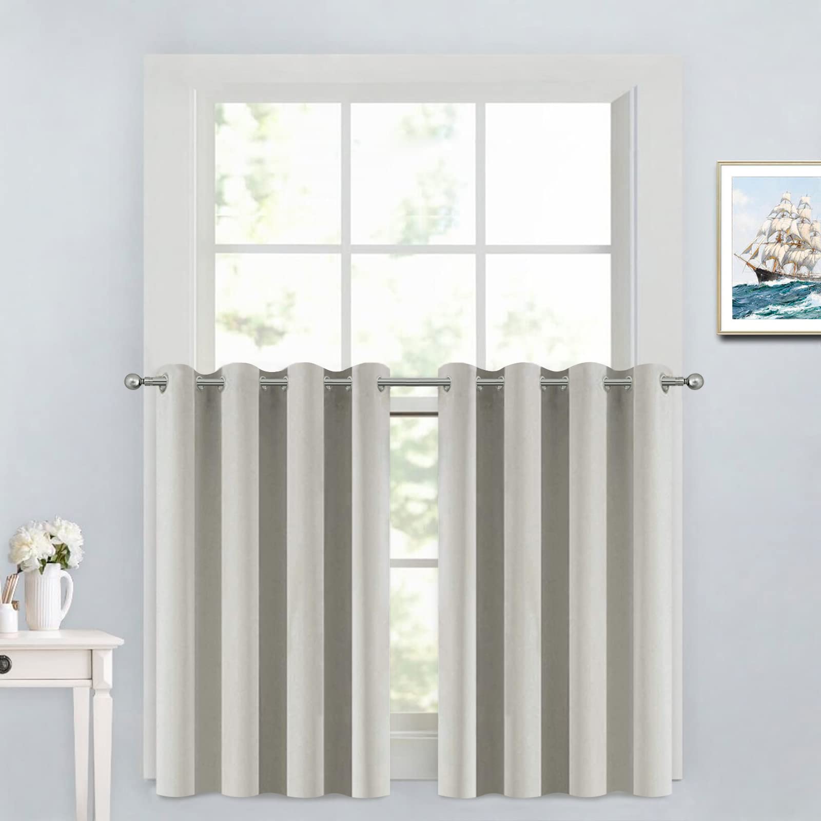 Yakamok 36 Inch Room Darkening Curtains, Blackout Window Panels Thermal Insulated Grommet Top Light Blocking Drapes For Bathroom