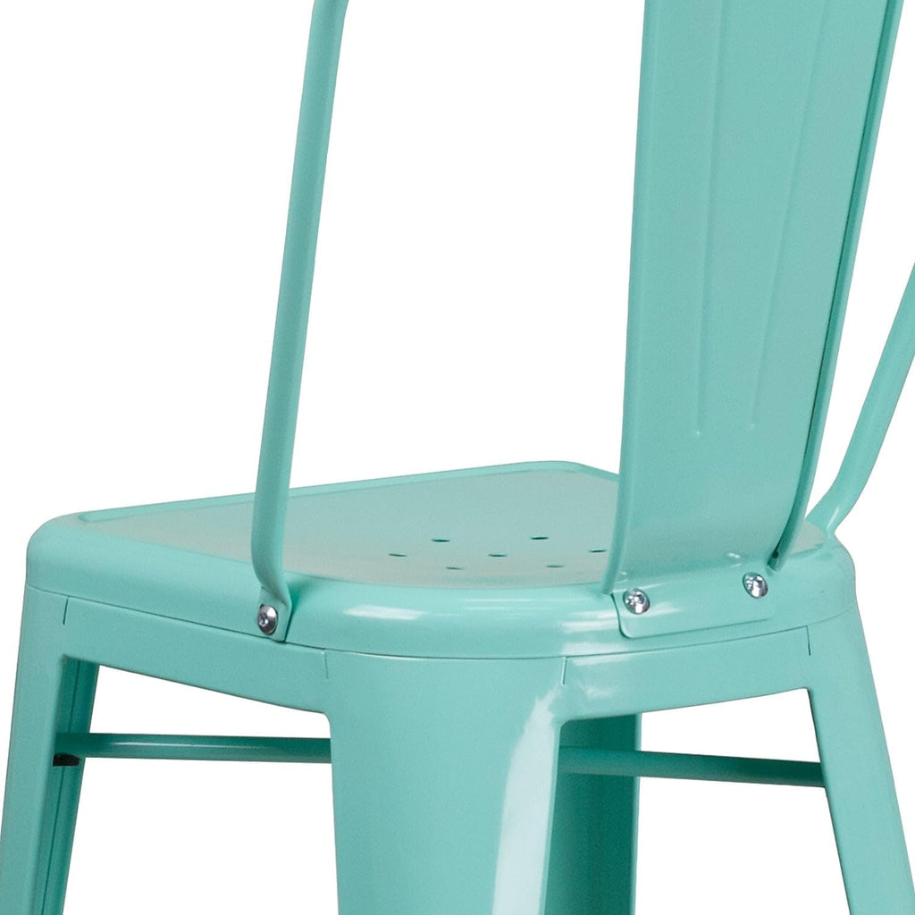 Commercial Grade 30 High Mint Green Metal Indoor-Outdoor Barstool with Back