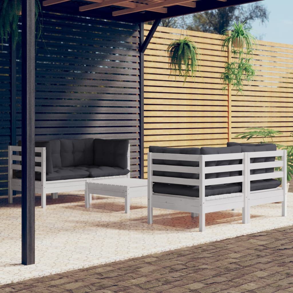vidaXL Solid Pinewood Patio Lounge Set 5 Piece with Anthracite Cushions Garden Outdoor Lawn Yard Terrace Balcony Wooden Seat Seating Furniture
