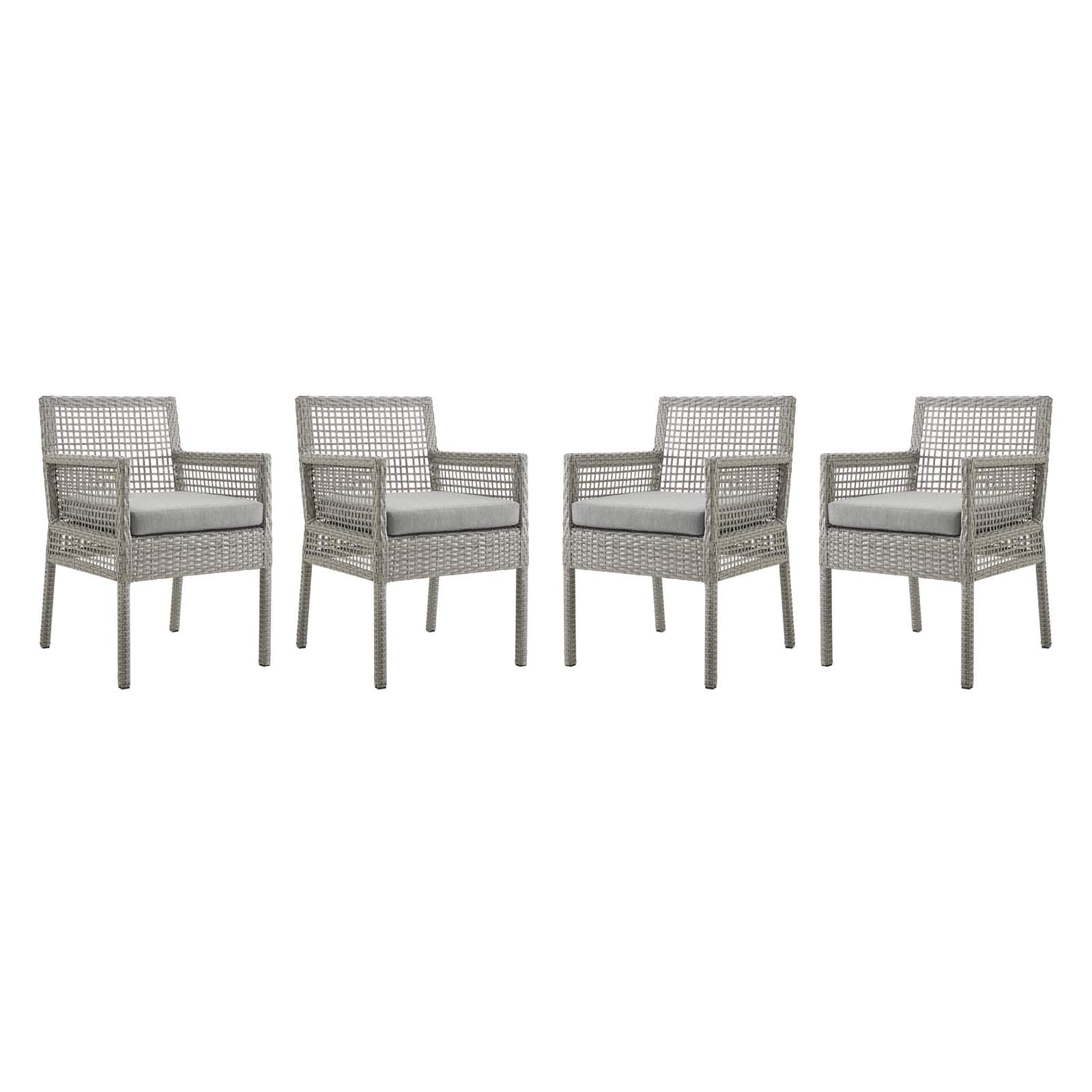 Modway Aura Outdoor Patio Wicker Rattan Set Of 4 Dining Armchair In Gray Gray