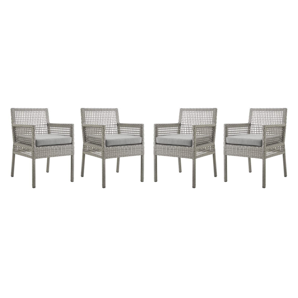 Modway Aura Outdoor Patio Wicker Rattan Set Of 4 Dining Armchair In Gray Gray