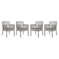 Modway Aura Outdoor Patio Wicker Rattan Set Of 4 Dining Armchair In Gray Gray