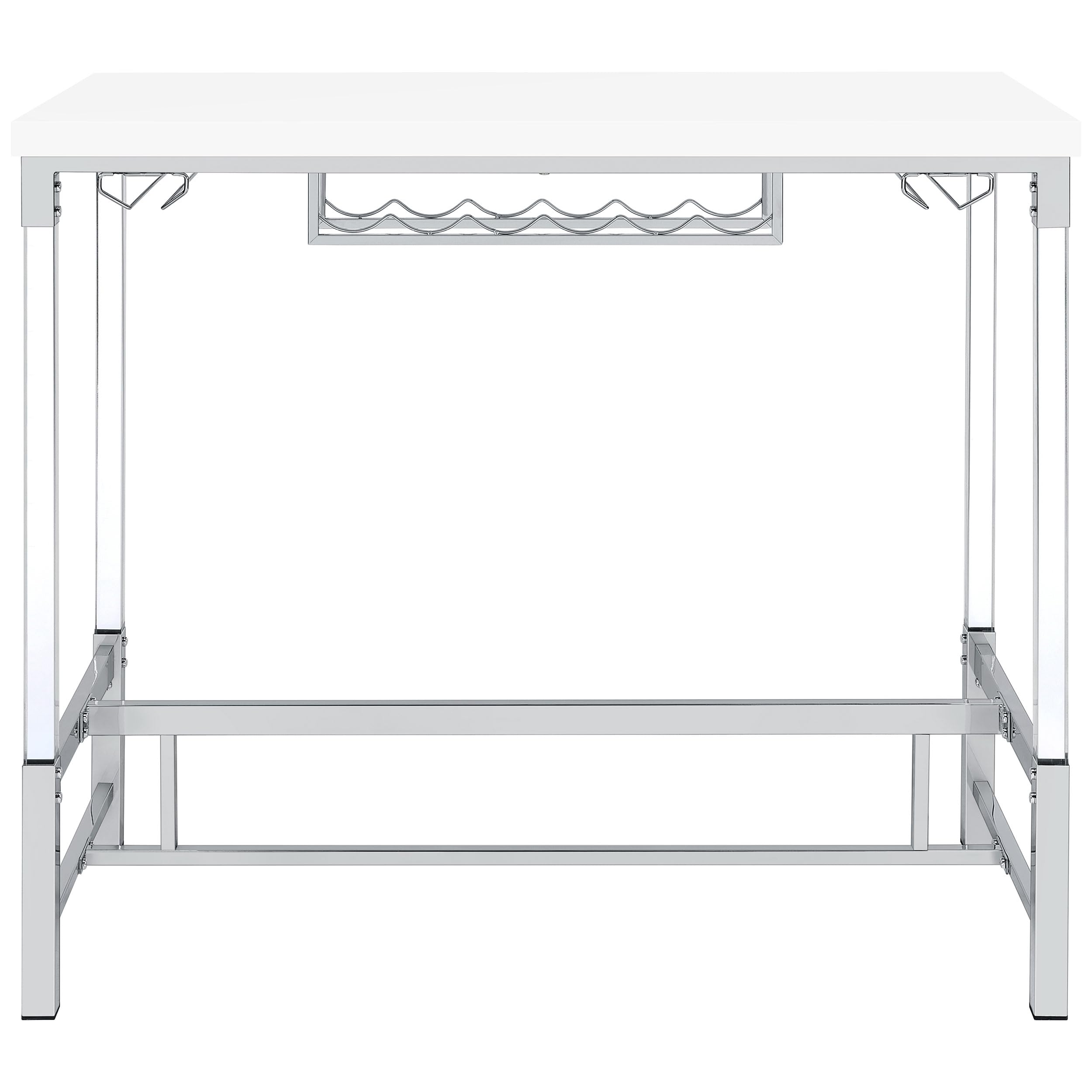 Coaster Home Furnishings Norcrest Pub Height Bar Table with Acrylic Legs and Wine Storage White High Gloss