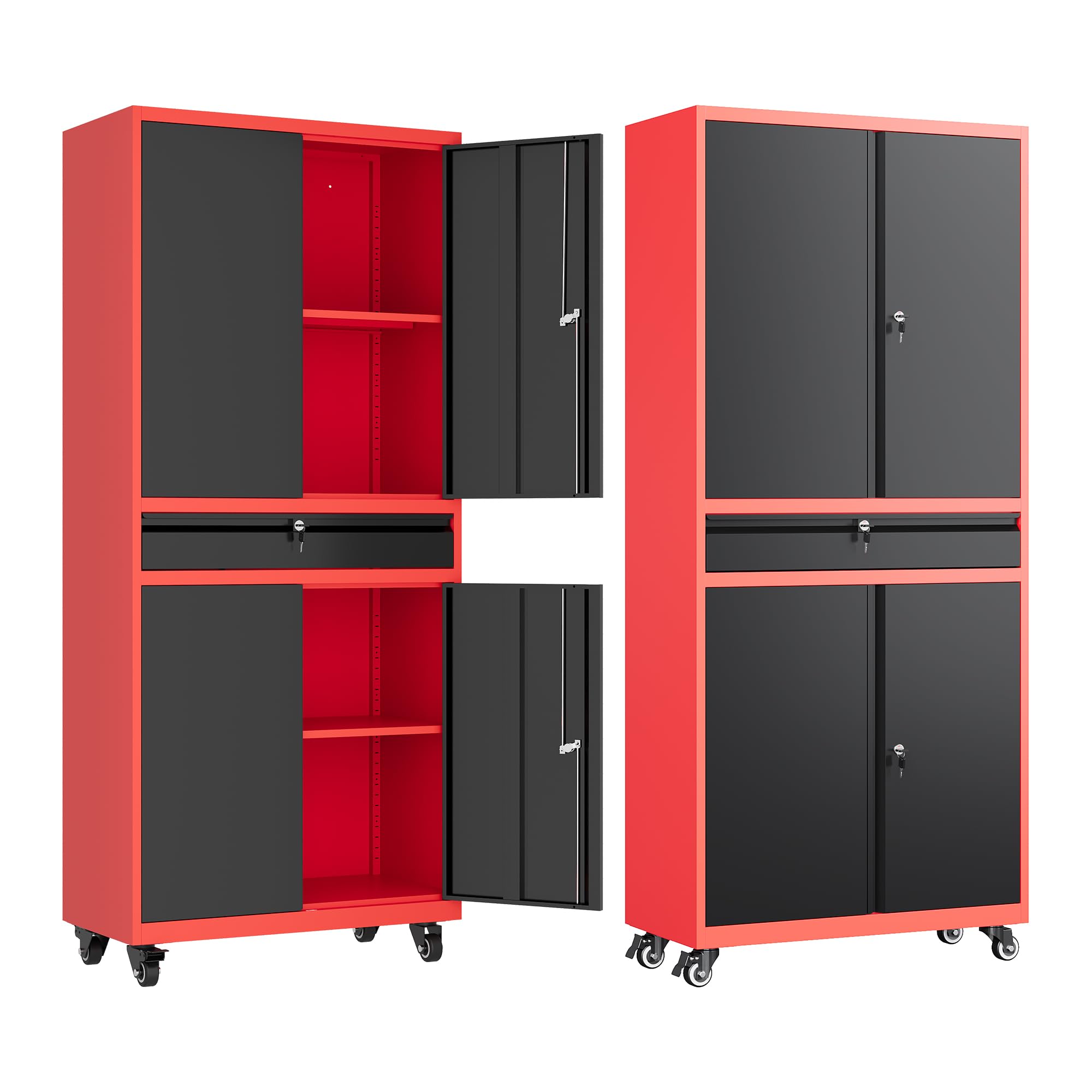 Letaya Metal Garage Storage Cabinet With Wheels,Rolling Tool Cabinet With Adjustable Shelves And Drawer For Garage Home Utility