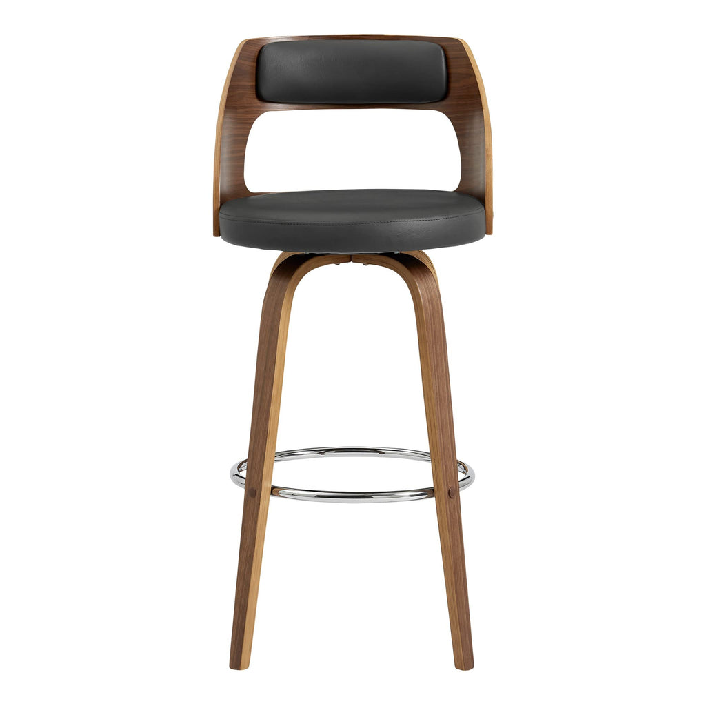 HomeRoots Gray Bent Wood/Metal/Faux Leather 26' Retro Mod Grey Faux Leather and Walnut Swivel Counter Stool