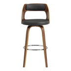 HomeRoots Gray Bent Wood/Metal/Faux Leather 26' Retro Mod Grey Faux Leather and Walnut Swivel Counter Stool