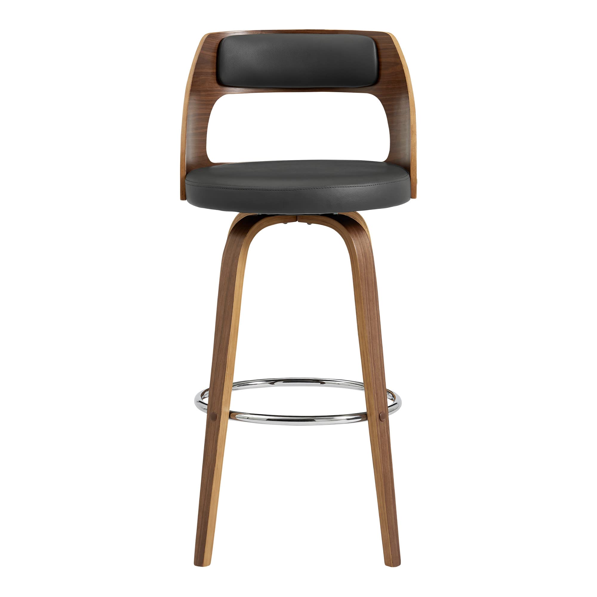 HomeRoots Gray Bent Wood/Metal/Faux Leather 26' Retro Mod Grey Faux Leather and Walnut Swivel Counter Stool