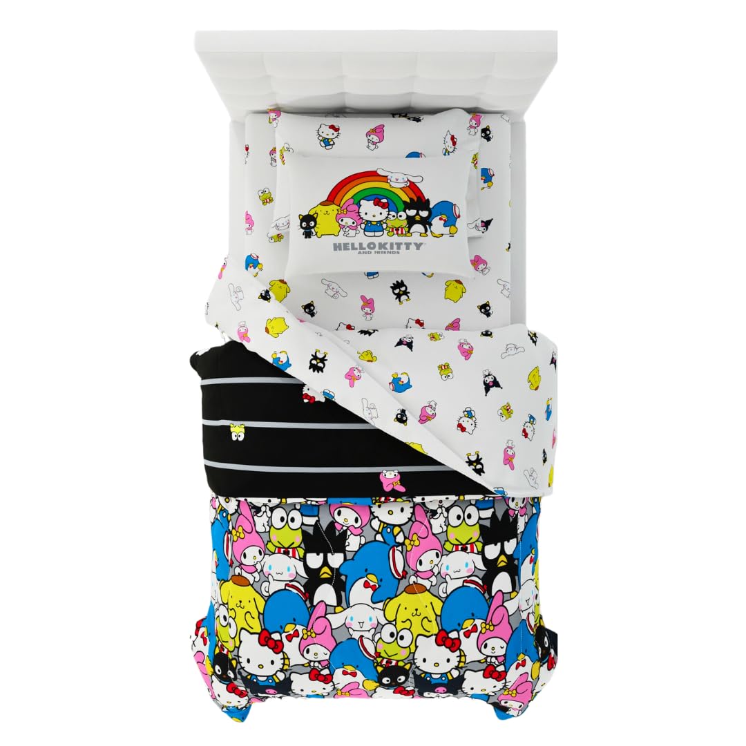 Franco Sanrio Hello Kitty & Friends Bedding 5 Piece Super Soft Comforter And Sheet Set With Sham, Twin, (100% Official Licensed