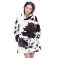Cow Print Wearable Blanket Hoodie Cozy Soft Brown And White Oversize Sweatshirt Blanket Hoodies Gifts For Teens Girls Boys 6-13