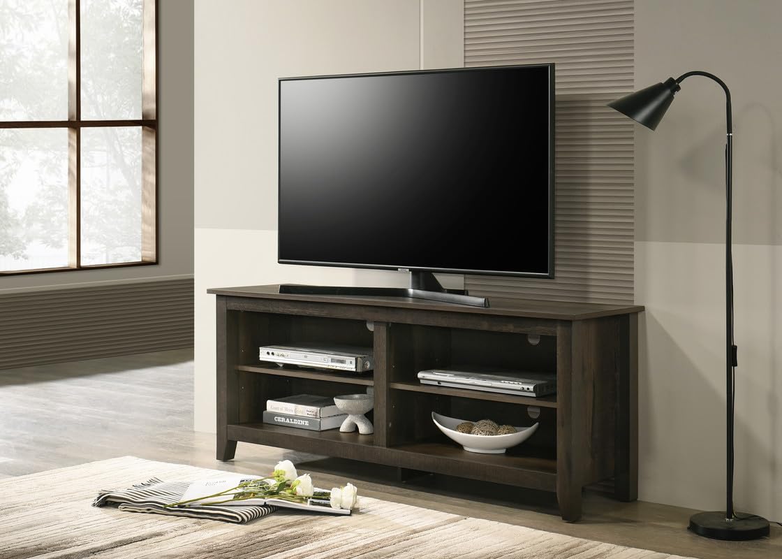 LILOLA LIVING Trove 58" Wide Dark Dusty Oak Finish TV Stand with Open Shelves and Cable Management