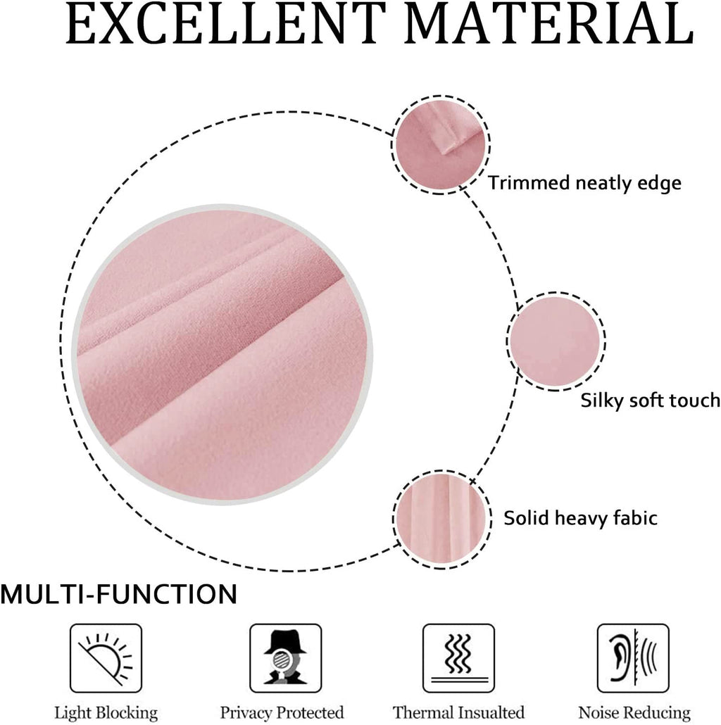 Smiletime Pink 108 In Long Velvet Curtains With Grommet, Thermal Insulated Super Soft Privacy Noise Reducing Light Blocking Velv