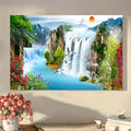 KACHI PENCIL Serene Waterfall Sunset  Framed Canvas Wall Art For Living Room & Bedroom Decor, Perfect Home Accent Or Festival G