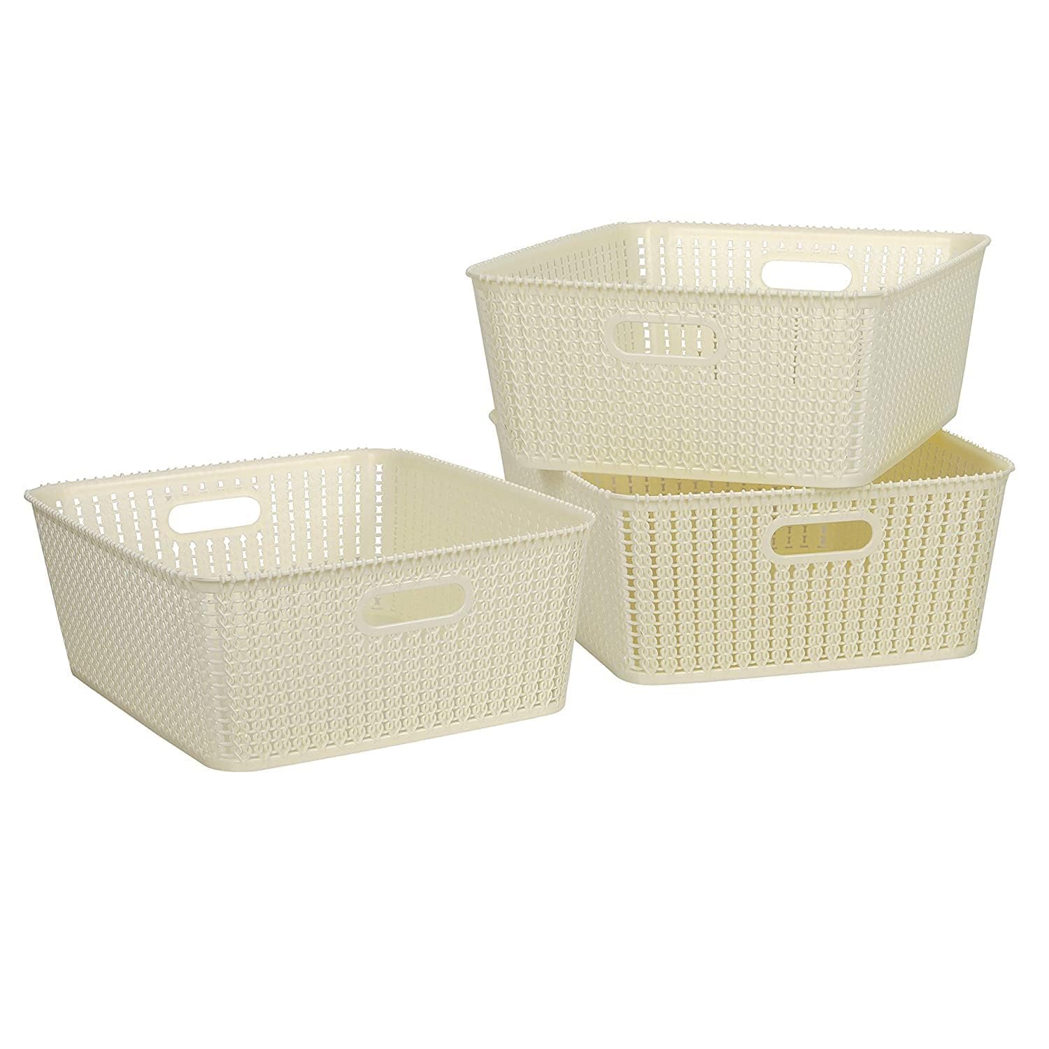 Cutting Edge Essentials Woven Storage Basket, Medium, Off White (Set Of 3)