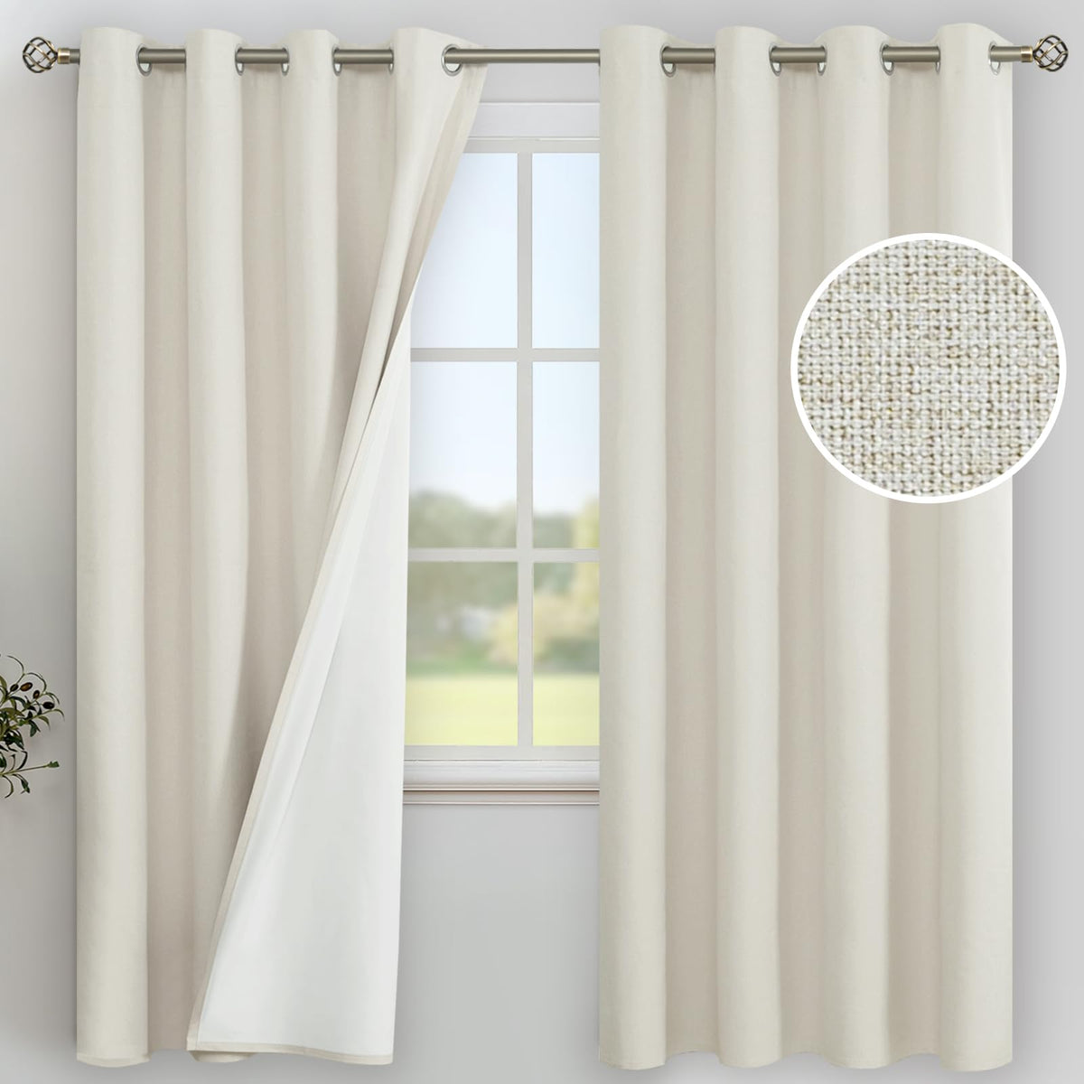 Youngstex Linen 100% Blackout Curtains For Bedroom 72 Inches Length, Grommet Thermal Insulated Full Room Darkening Linen Texture