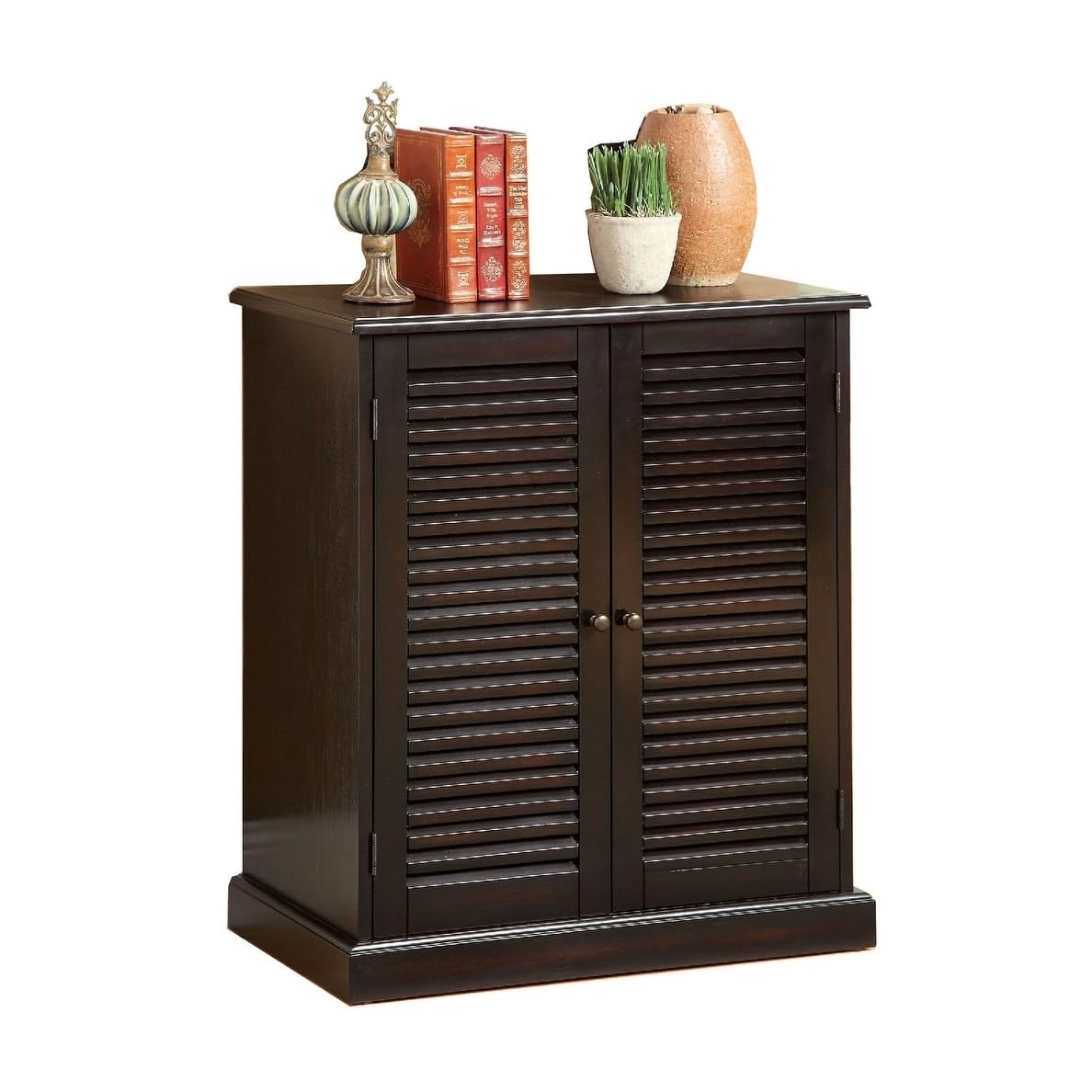 Benjara Benzara Wooden Shoe Cabinet With Blocked Panel Feet, Brown