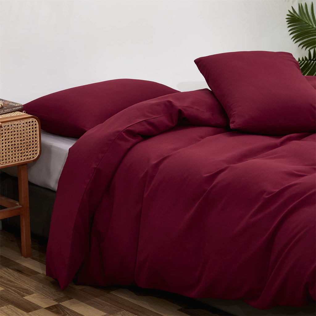 Karever Burgundy Comforter Full Size Dark Red Bedding Set Soft Pure Burgundy Comforter Set Durable Burgundy 3 Pcs Bed Set 1 Comf