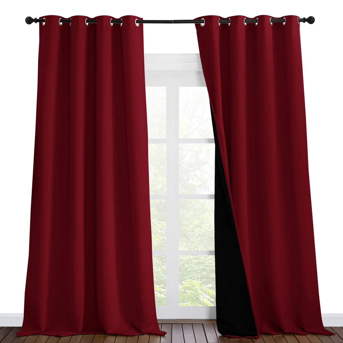 Nicetown Truly Blackout Drapes For Living Room, Heavy-Duty Full Light Shading Curtain Set With Black Liner Backing For Villa/Hal