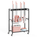 Broom and Mop Holder, MUNNAR Broom Closet Storage Cabinet, Cleaning Cart with Broom and Mop Hanger, Janitorial Cart with Wheels 