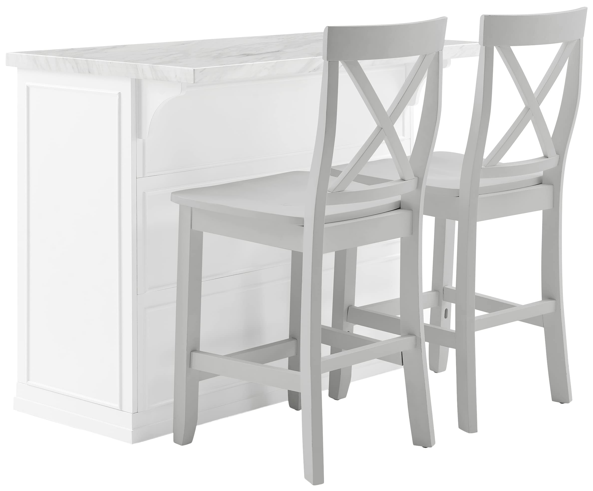 Crosley Furniture Cutler Kitchen Island with Faux Marble Top and X-Back Stools, White/Gray