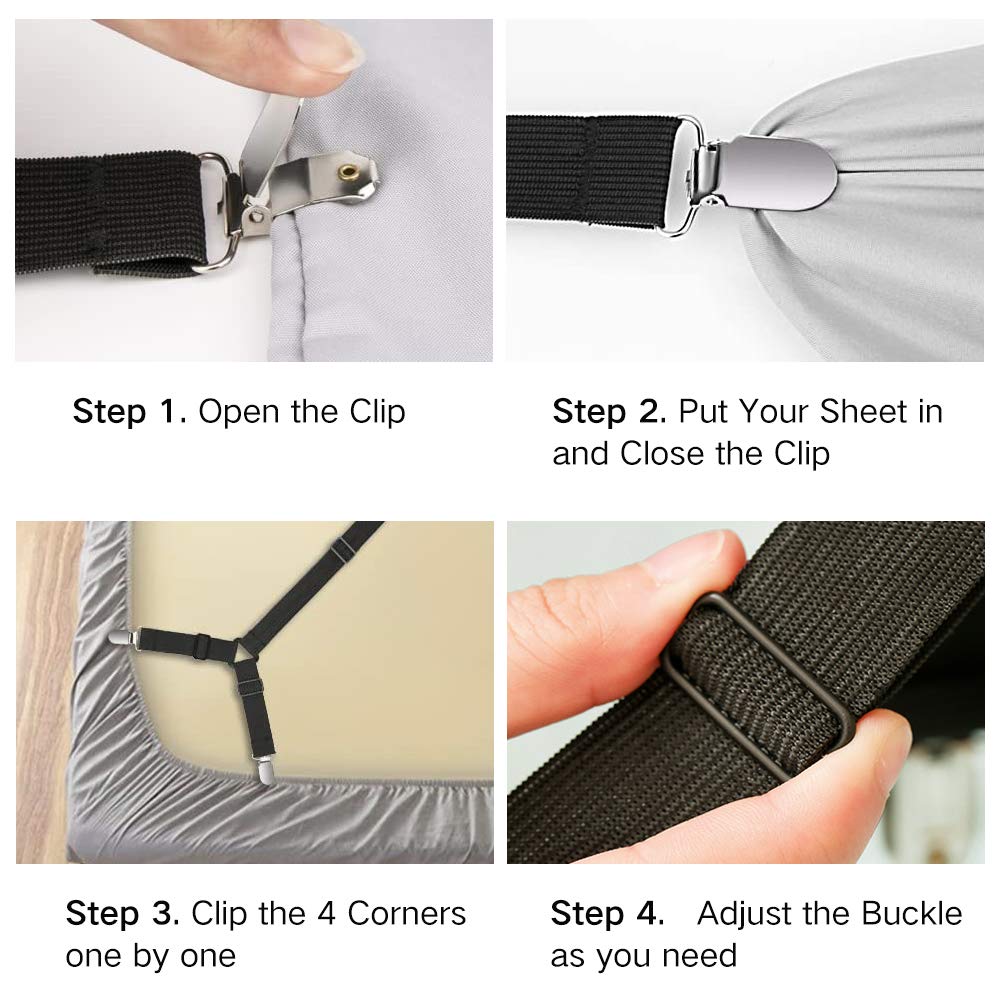 Bed Sheet Fasteners, Adjustable Triangle Elastic Suspenders Gripper Holder Straps Clip For Bed Sheets, Mattress Covers, Sofa Cus