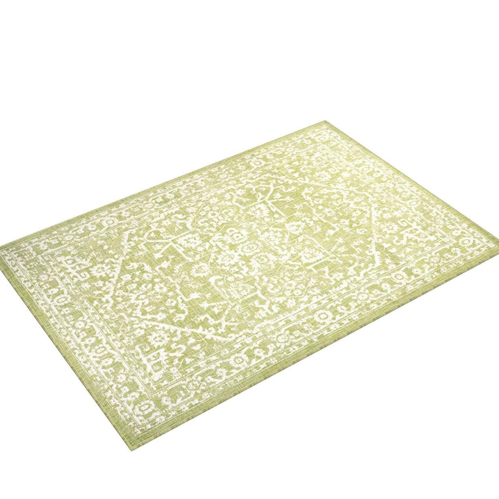 Jonathan Y Smb104D-5 Malta Bohemian Medallion Textured Weave Indoor Outdoor Area Rug, Coastal, Traditional, Transitional Easy Cleaning,Bedroom,Kitchen,Backyard,Patio,Non Shedding, Green/Cream, 5 X 8