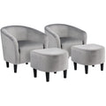 Yaheetech Accent Chair with Foot Rest, Mid Century Modern Upholstered Soft Barrel Chair Comfy Fabric Armchair and Footrest Set f