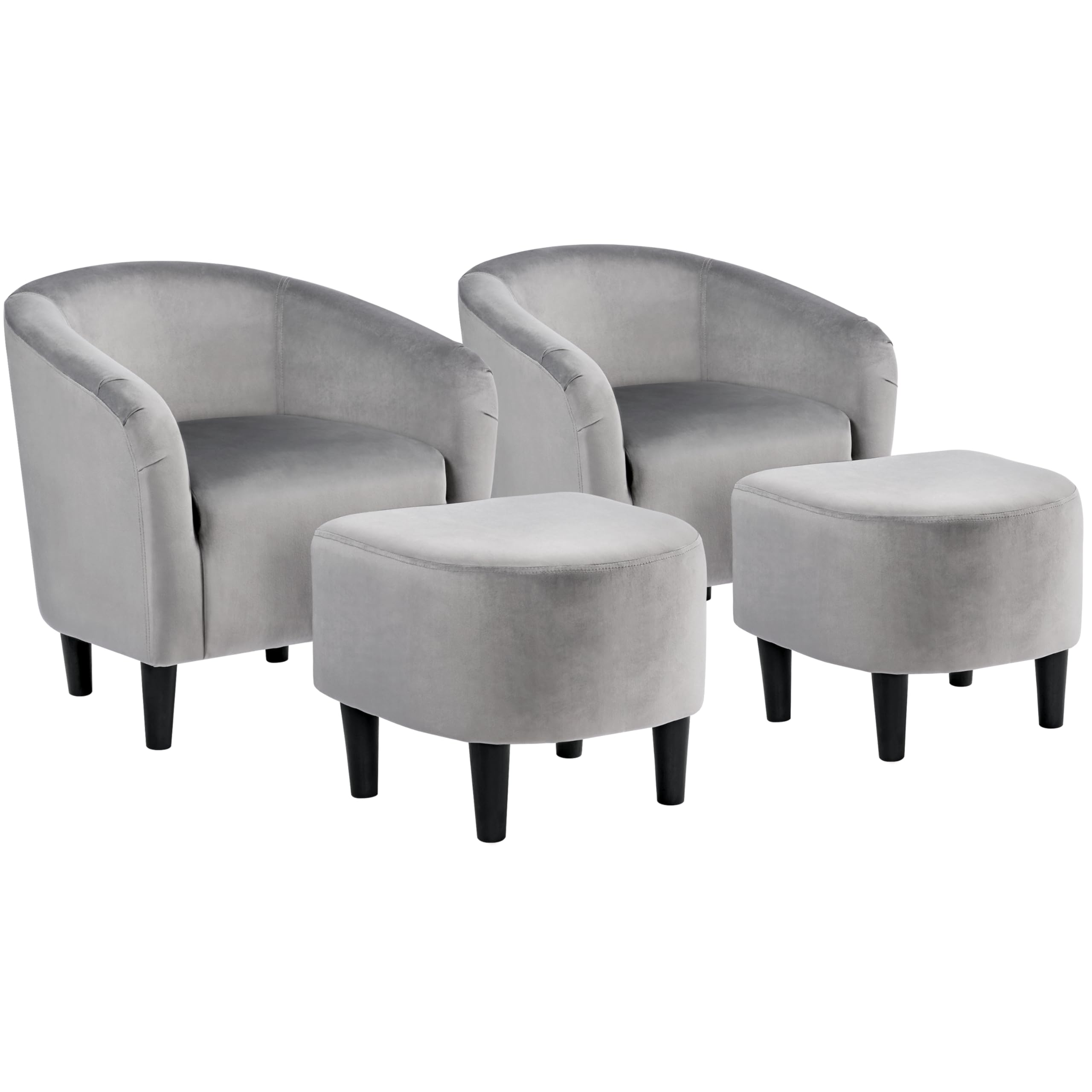Yaheetech Accent Chair with Foot Rest, Mid Century Modern Upholstered Soft Barrel Chair Comfy Fabric Armchair and Footrest Set f