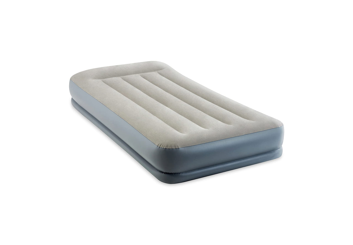Intex 64115Ed Dura-Beam Standard Pillow Rest Air Mattress: Fiber-Tech - Twin Size - Built-In Electric Pump - 12In Bed Height - 3