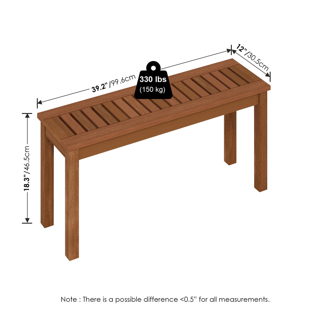 Furinno Tioman Hardwood Outdoor Backless Country Stool Bench in Teak Oil, Natural