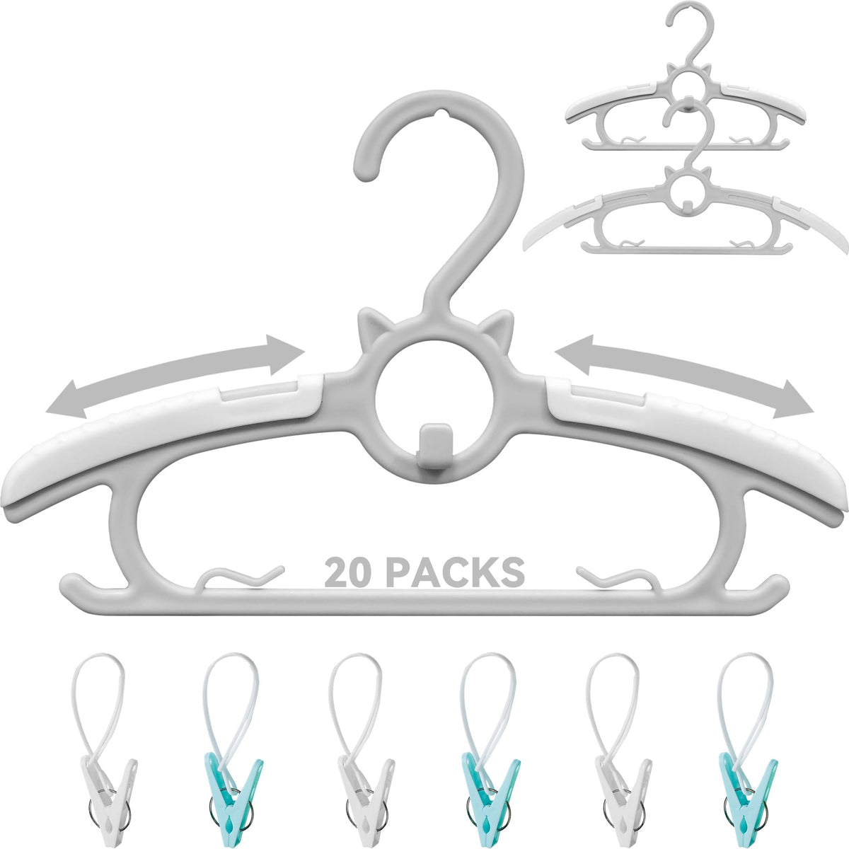 Baby Hangers for Closet 20pcs, 11-14.6'' Extendable Kids Hanger Plastic, Non-Slip Toddler Pant Hangers for Infant Kid Child Newb