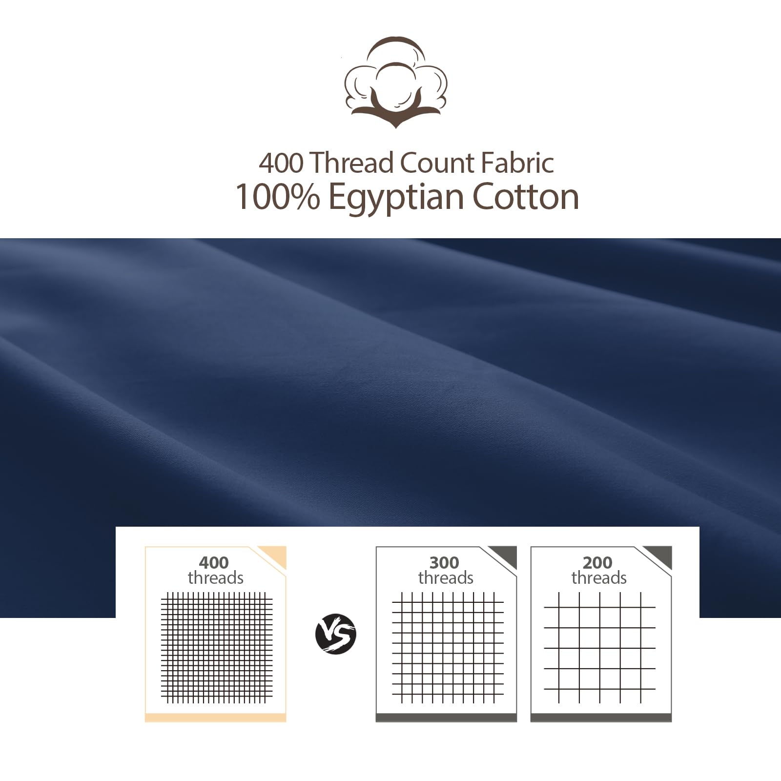 Pillow Protector King Size 100% Egyptian Cotton Pillow Covers, 400 Thread Count Sateen Weave Cooling Pillow Cases With Zipper Hi