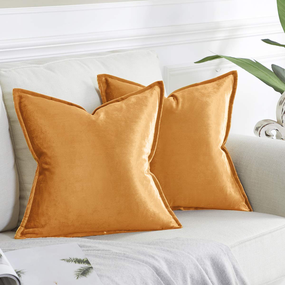 Gigizaza Velvet Decorative Throw Pillow Covers 16X16 Cinnamon Orange Square Couch Sofa Pillow Covers Pack Of 2