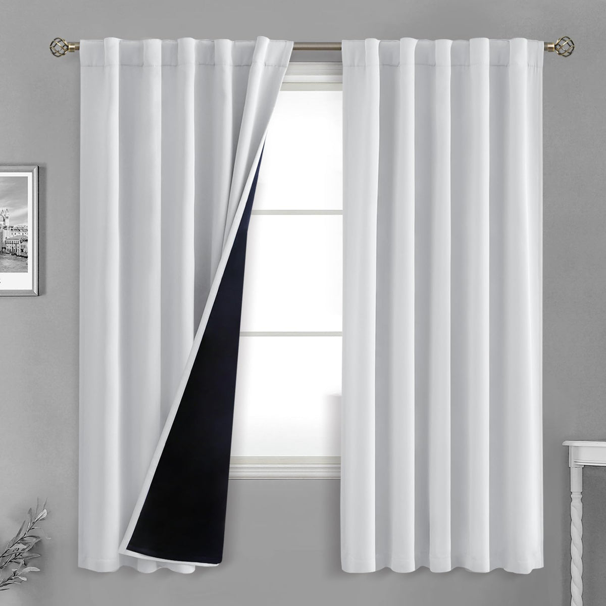 Bgment Greyish White 100% Blackout Curtains 72 Inches Long With Noise-Reducing Liner, Rod Pocket And Back Tab Double Layer Room