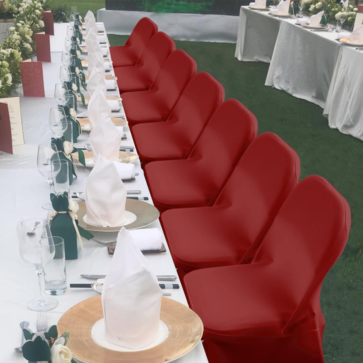 Babenest Spandex Folding Chair Covers Upgraded Universal Stretch Washable Fitted Chair Slipcovers Protector For Wedding, Holidays, Banquet, Party, Celebration (30, Red)