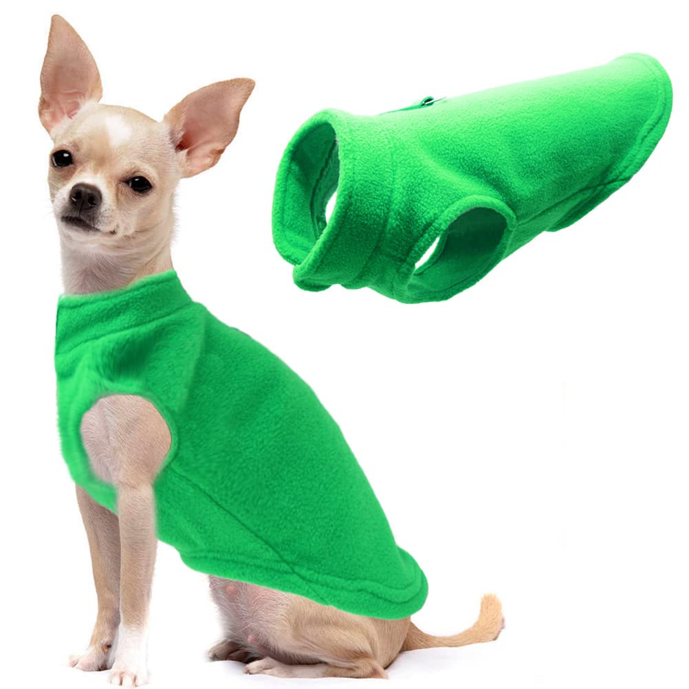 Dog Fleece Vest Soft Winter Jacket Sweater With D-Ring Leash Cold Weather Coat Hoodie For Small Medium Large Dogs Dark Green Lar