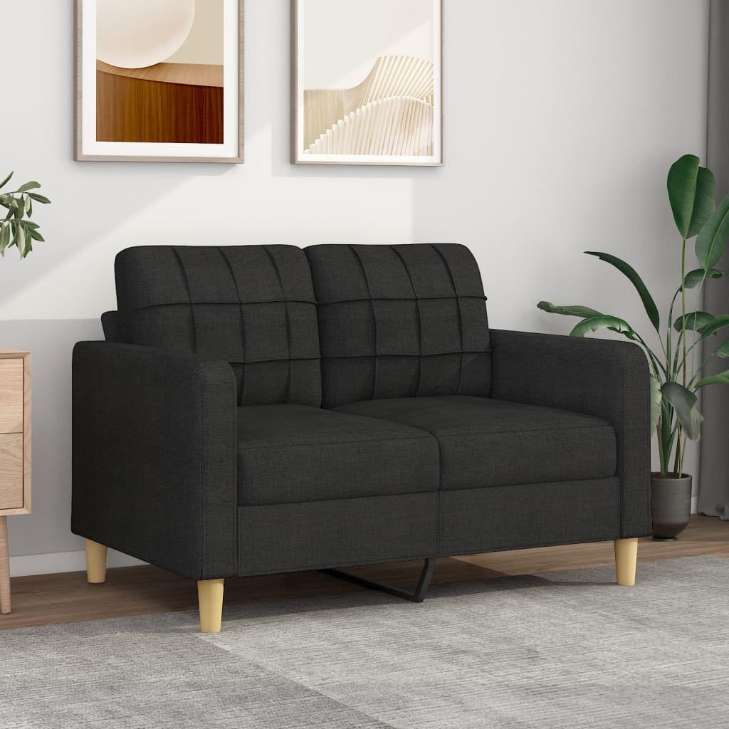 vidaXL Modern 2-Seater Sofa in Black Fabric with Comfortable Padded Seats and Metal Frame for Living Room or Office