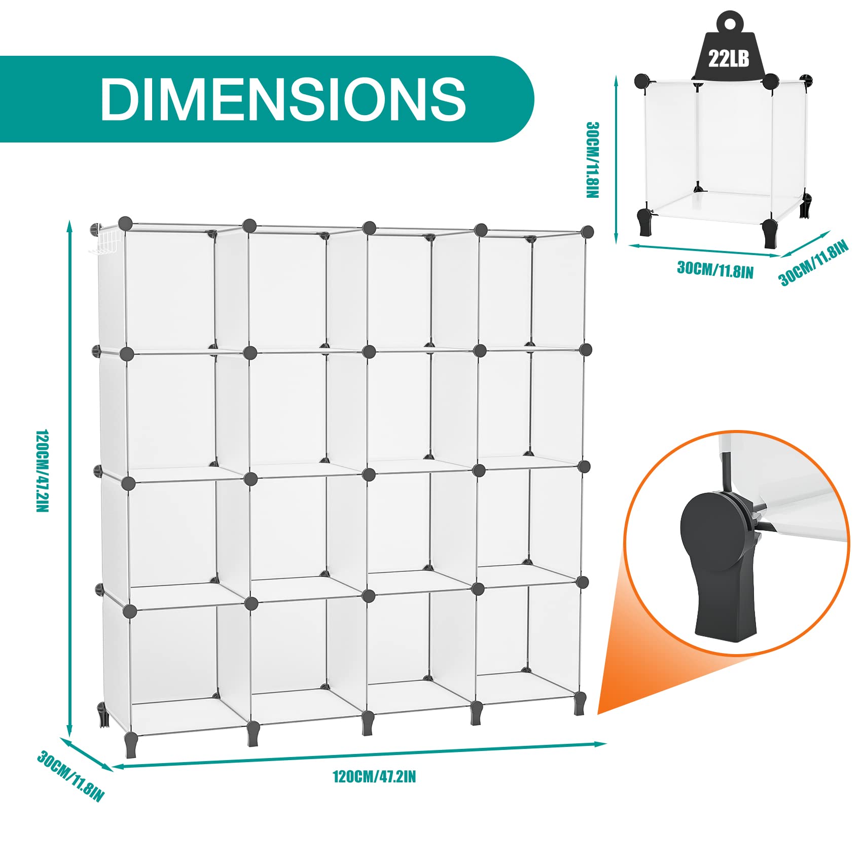 Neprock Cube Storage Organizer,16-Cube Shelf Closet Organizers And Storage Shelves,Book Shelves Wardrobe Clothes Organizer For Clothing Storage,Yarn Storage And Room Organization (Transparent White)