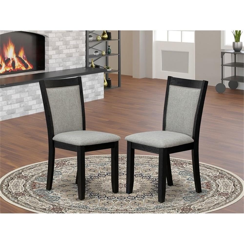 East West Furniture MZC6T06 Monza Parson Chairs - Shitake Linen Fabric Padded Dining Chairs, Set of 2, Wirebrushed Black