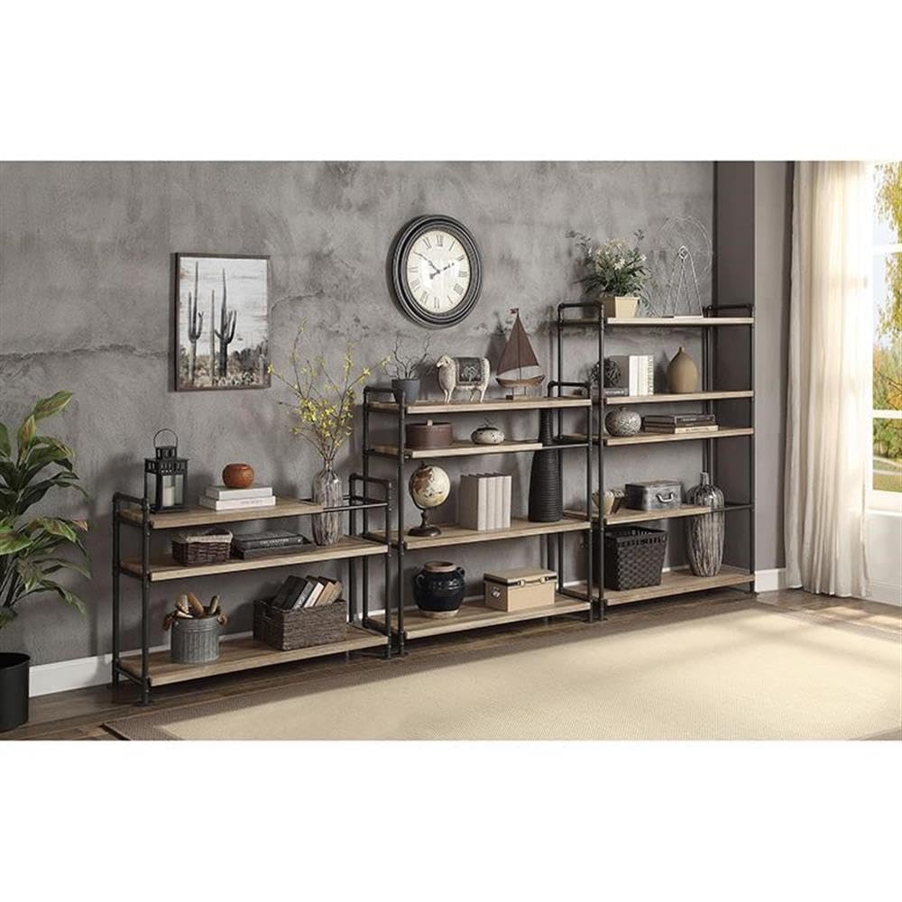 Acme Brantley Bookshelf with 3 Wooden Shelves in Oak and Sandy Black