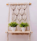 Looks Hand Work | Lhw03 | Modern Macrame Wall Hanging Shelf Bohemian Designs With Pine Wood Shelves And Cotton Cord