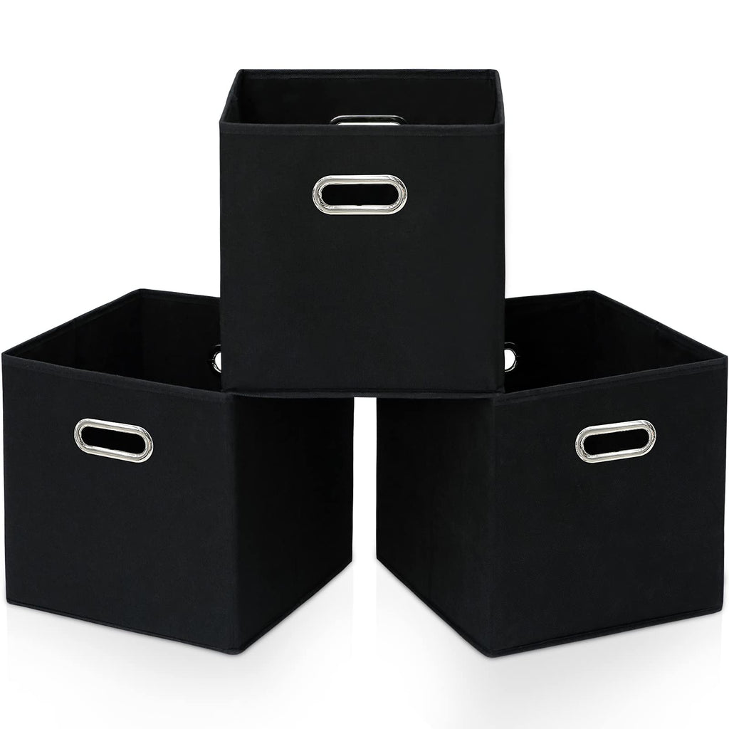 STOREONE Black Fabric Storage Bins Cubes Baskets Containers-(11X11X11) with Dual Handles Cube Storage Organizer Bins for Shelf C