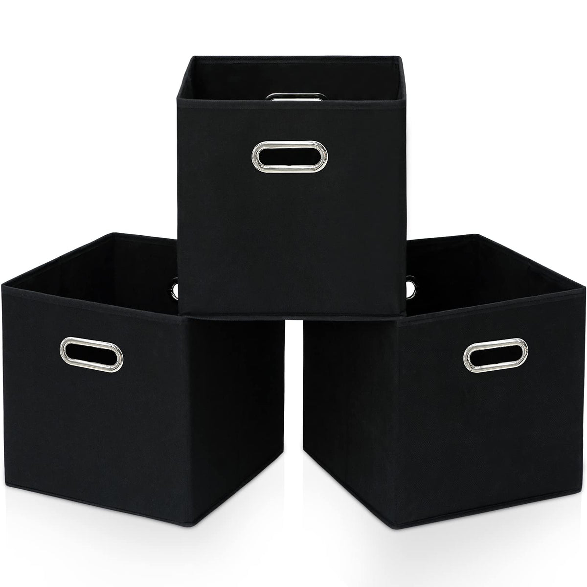 STOREONE Black Fabric Storage Bins Cubes Baskets Containers-(11X11X11) with Dual Handles Cube Storage Organizer Bins for Shelf C