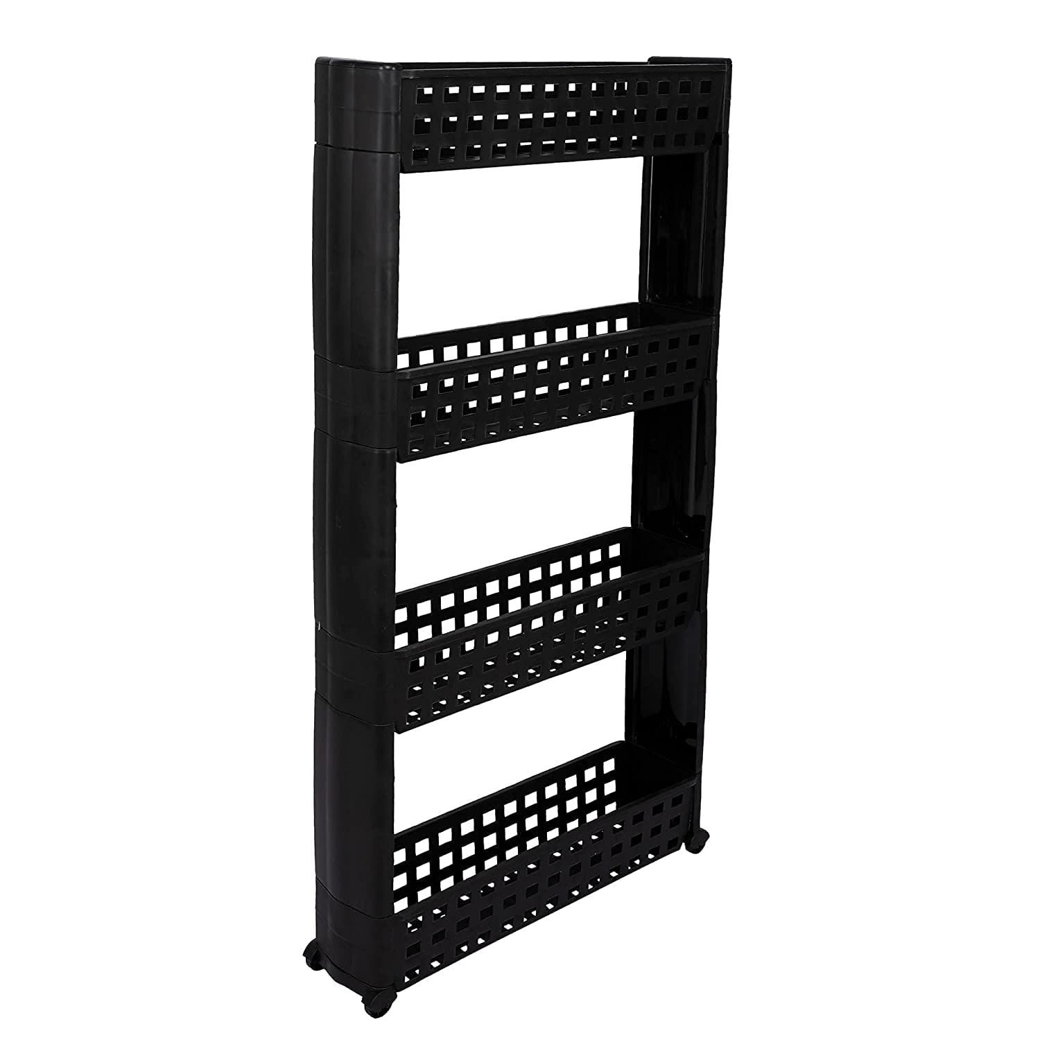 Rincy 4 Layer Multipurpose Plastic Storage Organizer Slim Rack Shelf With Wheels | Slim Slide Out Kitchen Trolley Rack Holder St