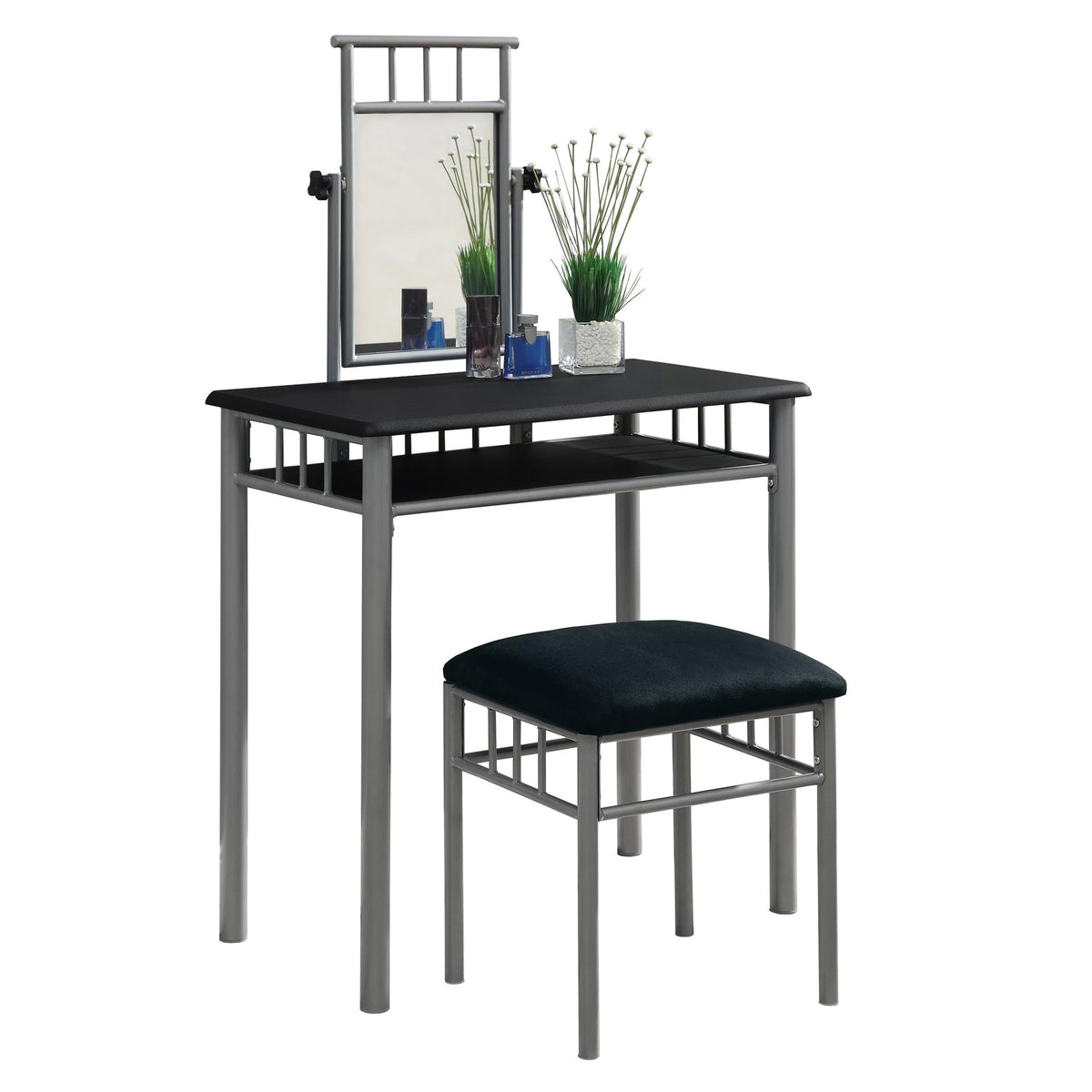 Monarch Specialties I 2-Piece Metal Vanity Set, Black/Silver